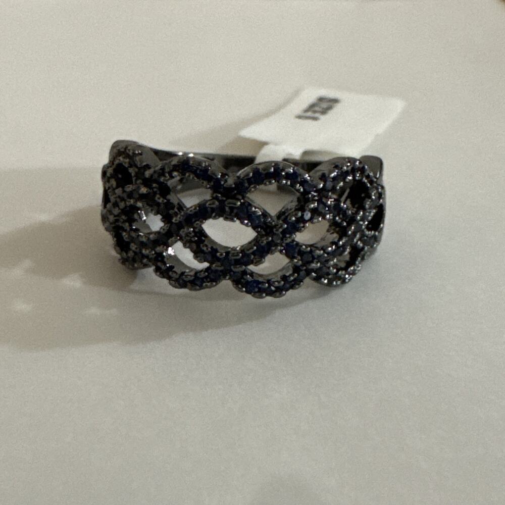Gothic Statement Ring Round .40ct Sapphire Hematite Swirl Size 5